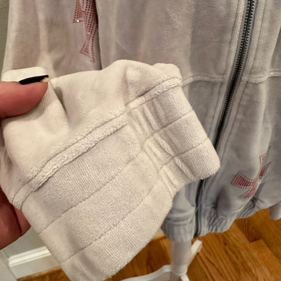 Unknown London grey velour zip up jacket with Rhinestone crosses - Picture 6 of 7